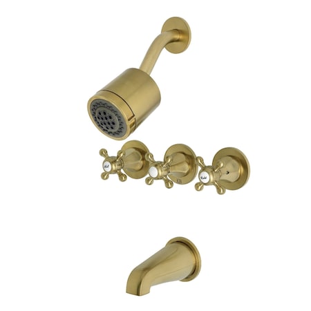 Kingston Brass KBX8137BX Three-Handle Tub and Shower Faucet, Brushed Brass KBX8137BX